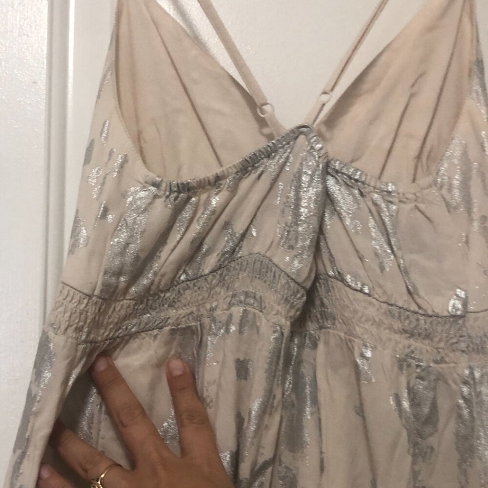 Mossimo Maxi Dress Womens " S Cream Silver Boho Cottage Resort Tiered Metallic - Picture 5 of 7